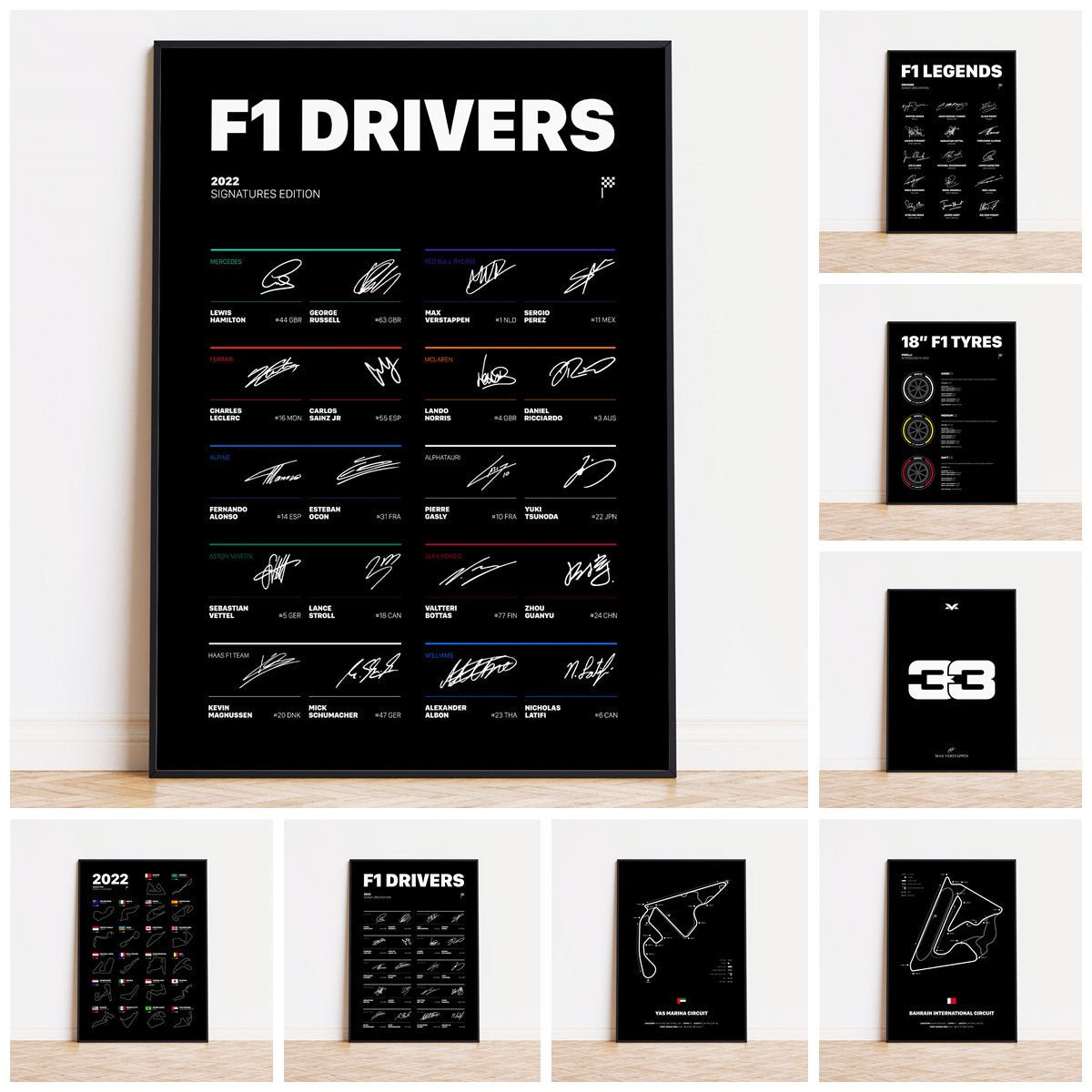 Poster Formel 1 Rennfahrer Legenden Unterschiften I  Deko Print ohne Rahmen